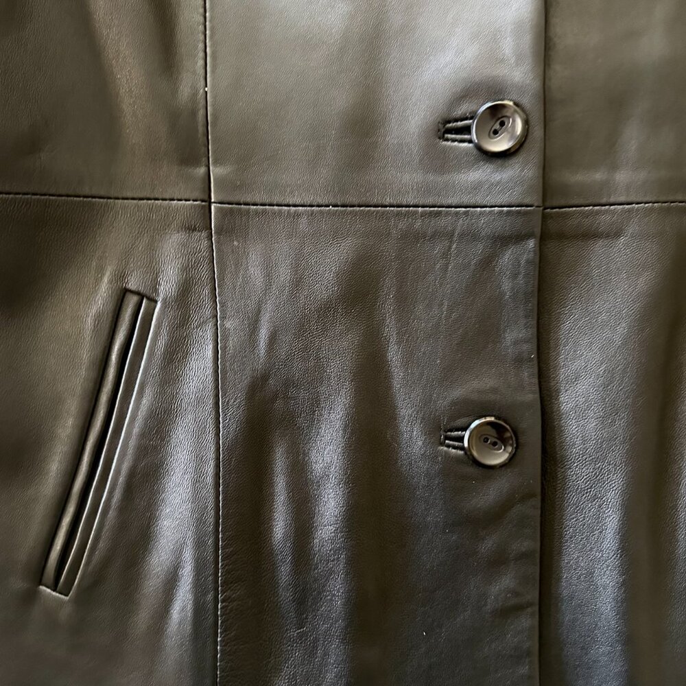 Prada women's vintage black leather button coat. - Picture 3 of 5